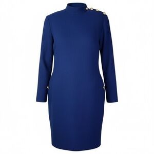 Evan Picone Blue Wool‎ Dress size 10  chic mini dress featuring a high neckline